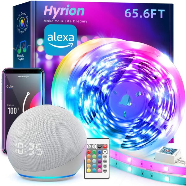 hyrion Smart LED Light Strips,50 ft WiFi LED Light,Sound Activated Color Changing with Alexa and Google