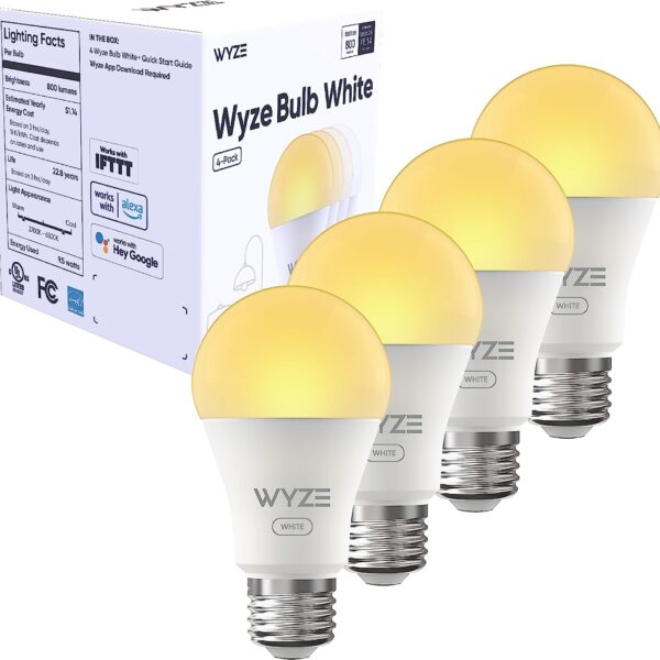 Wyze Bulb White, 800 Lumen, 90+CRI WiFi Tunable-White A19 Smart Light Bulb